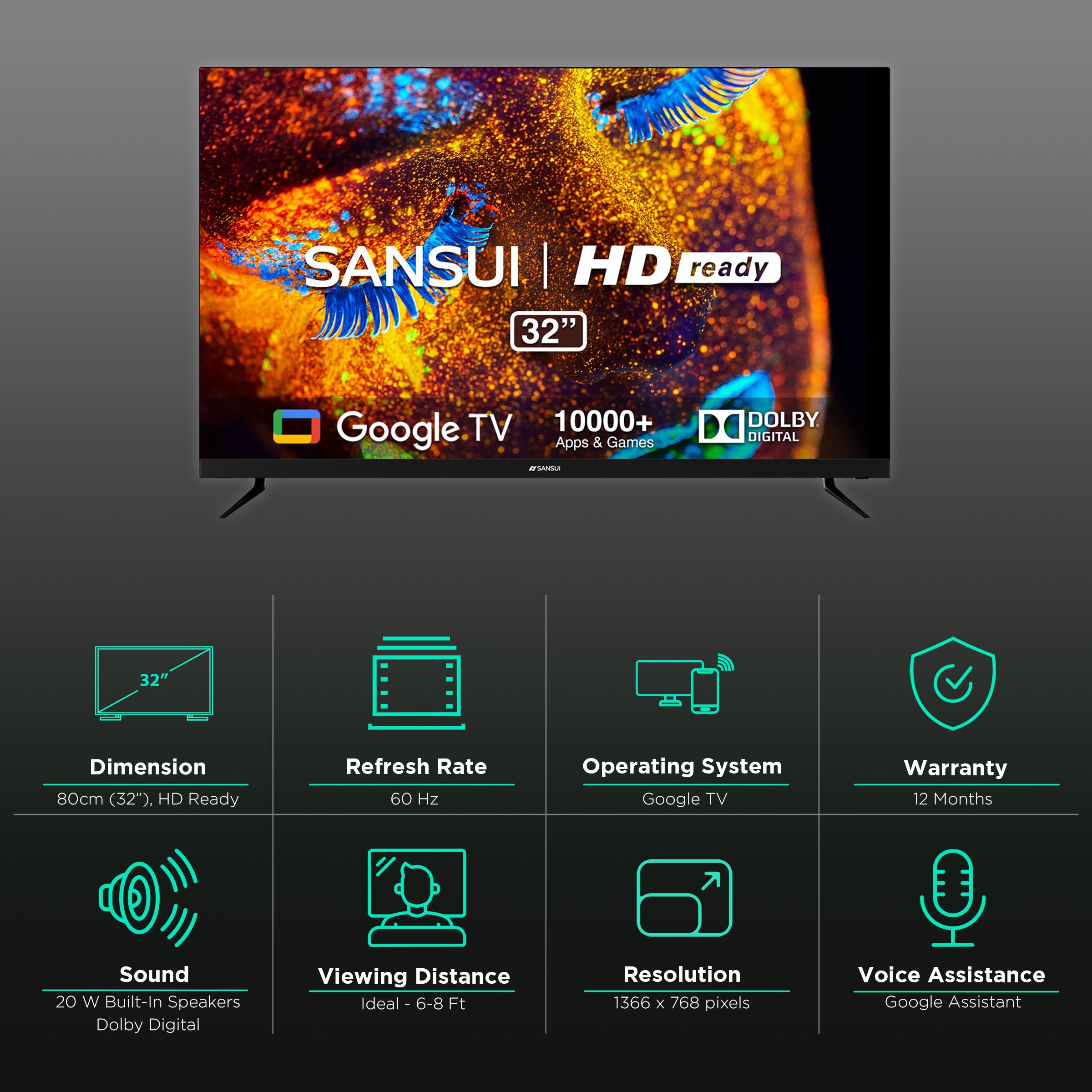 Buy Sansui Cm Inch Hd Ready Led Smart Google Tv With Dolby Audio Model Online Croma